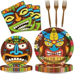 Effortless 96-Piece Tiki Tableware Set – Perfect for Birthday and Luau Parties