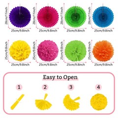 Fiesta Party Decorations, Multicolored Paper Pompoms Fan Garlands for Multi
