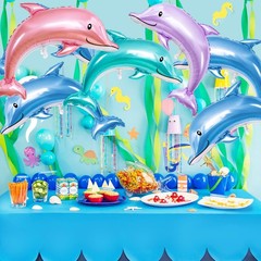 8PCS Dolphin Balloons Foil, 45IN Large Dolphin Balloons for Party Decorations