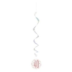 6pc 40th Birthday Rose Gold Hanging Swirls Decoration Ceiling String Foil Party