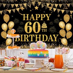 MDCGFOD 60th Birthday Banner – Black & Gold – 71 x 45 Inch – Happy 60th Birth…