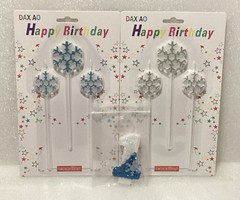 Snowflake Birthday Candles Set 7pc with Number 1 Candle Blue Silver Glitter