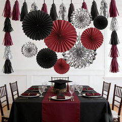 24PCS Maroon Decorations Burgundy Black Silver Party Decor Tassel Garland Banner