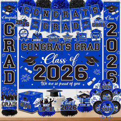 Graduation Decorations 2026 Blue Party Decor Set with Congrats Grad Banner, Clas
