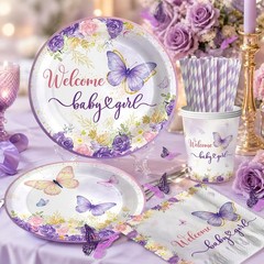 Butterfly Baby Shower Disposable Tableware (Plates, Napkins, Cups, Tablecover)