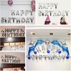 Reusable 16 Inch Silver Foil Happy Birthday Balloon Banner for Celebrations