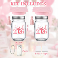 2 Pcs Pink 2026 Graduation Centerpieces for Tables, Class of 2026 Table Decorati