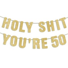 Pre-Strung 50th Party Gold Glitter Banner, 200 inches x 6.5 inches,