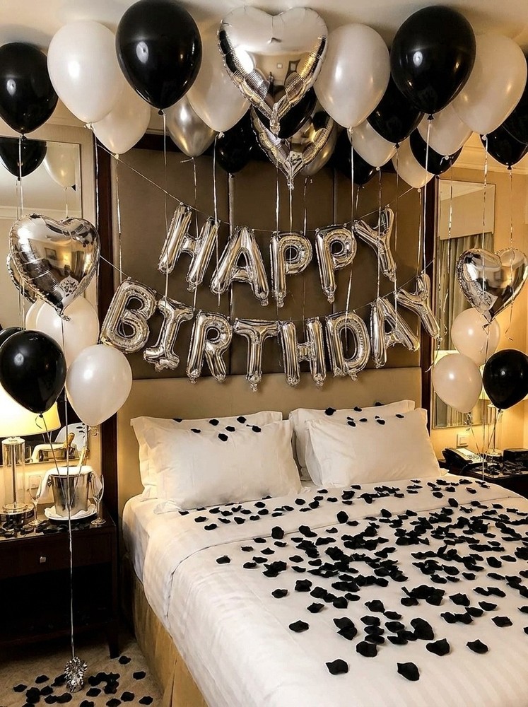 550Pcs Black, Silver “Happy Birthday” Balloon set party decor birthday decor