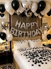 550Pcs Black, Silver “Happy Birthday” Balloon set party decor birthday decor