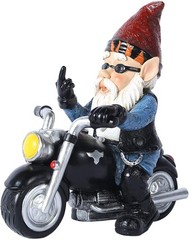Gnome Riding Motorcycle Middle Finger Statue Funny Biker Garden Decor Lawn Patio