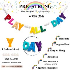 Pre-Strung Rainbow Play All Day Felt Banner Reusable Wall Sign Play All Day W…