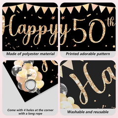 Happy 50Th Birthday Banner Sign Black Gold Glitter 50 Years Old Birthday Party H