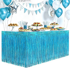 2 Pack Light Blue Iridescent Fringe Table Skirt 30X118″, Holographic Metallic