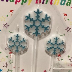 Snowflake Birthday Candles Set 7pc with Number 1 Candle Blue Silver Glitter