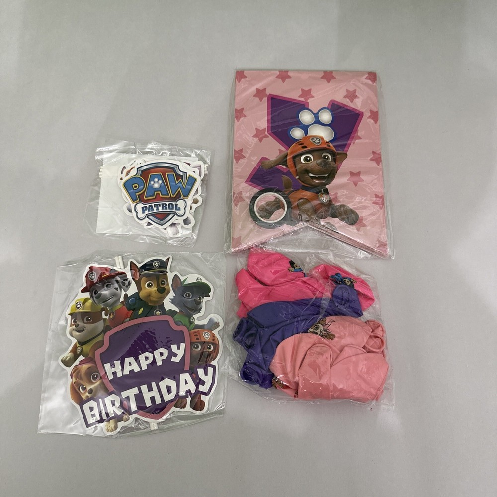 Paw Patrol Happy Birthday Ballons, Cupcake sticks, Wall Banner