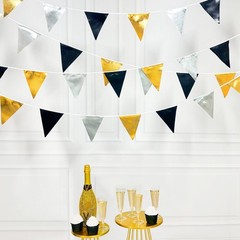 Black Gold Silver Party Decoration Triangle Pennant Banner Flag Metallic Fabr…