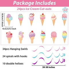 58Pcs Ice Cream Party Hanging Swirls Ice Cream Birthday Party Decoration Summ…