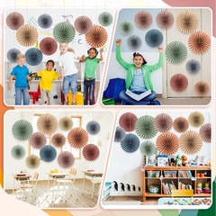 Weekgrat 18 Pcs Sage Green Brown Boho Hanging Paper Fans Decor Back Colorful