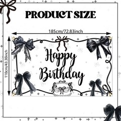 Coquette Black Bow Happy Birthday Backdrop Girls Women Photography 5.9×3.6 Ft
