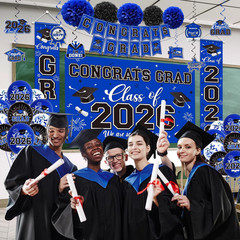 Graduation Decorations 2026 Blue Party Decor Set with Congrats Grad Banner, Clas