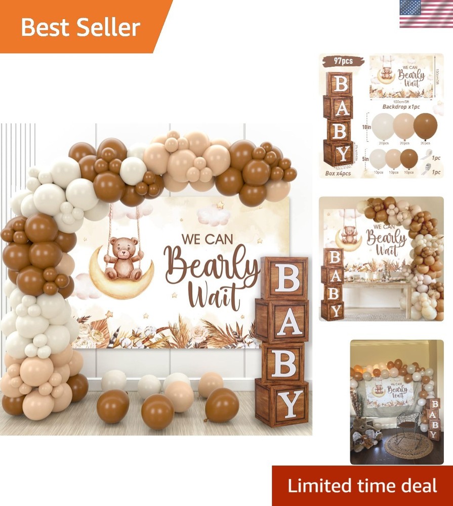 Teddy Bear Baby Shower Party Decorations – Wood Grain Boxes with Baby Letters…