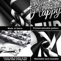 Sumind Black Silver Happy Birthday Banner Backdrop Party 185 x 110 cm,