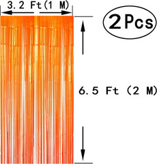 Black Orange Metallic Tinsel Foil Fringe Curtains – Halloween Graduation Party P