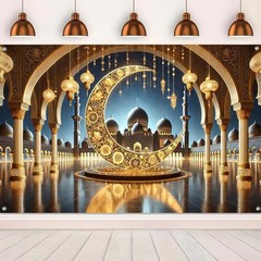 Eid Decorations Banner Ramadan Decorations 71×43 Inch Backdrop Crescent Moon …