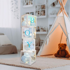 Baby Shower Decorations Clear Balloon Blocks with Fairy String Lights, 4 Pack Tr