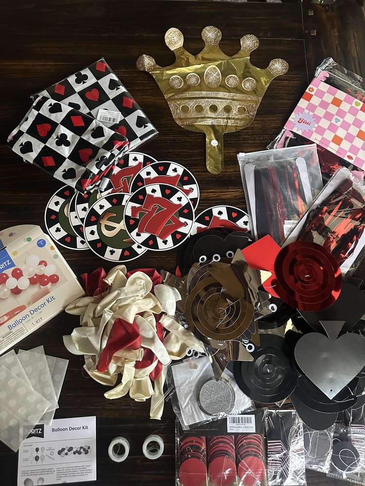 Casino Party Decorations Lot Balloons Streamers Foil Curtains Red Black Decor