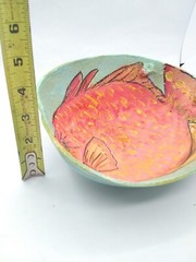 Hand Painted Coconut Shell W/Tropical Orange Fish Signed Beach House Decor