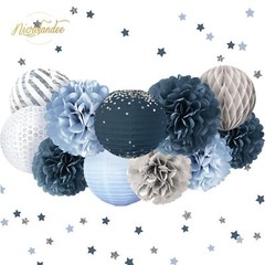 Wedding Party Decorations – 12PCS Dusty Blue Tissue Pom Poms Paper Lantern 50…