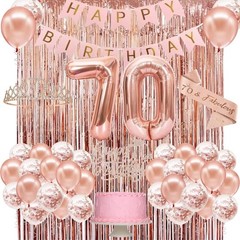 Complete Rose Gold 70th Birthday Party Set: Crown, Sash & Cake Topper Included
