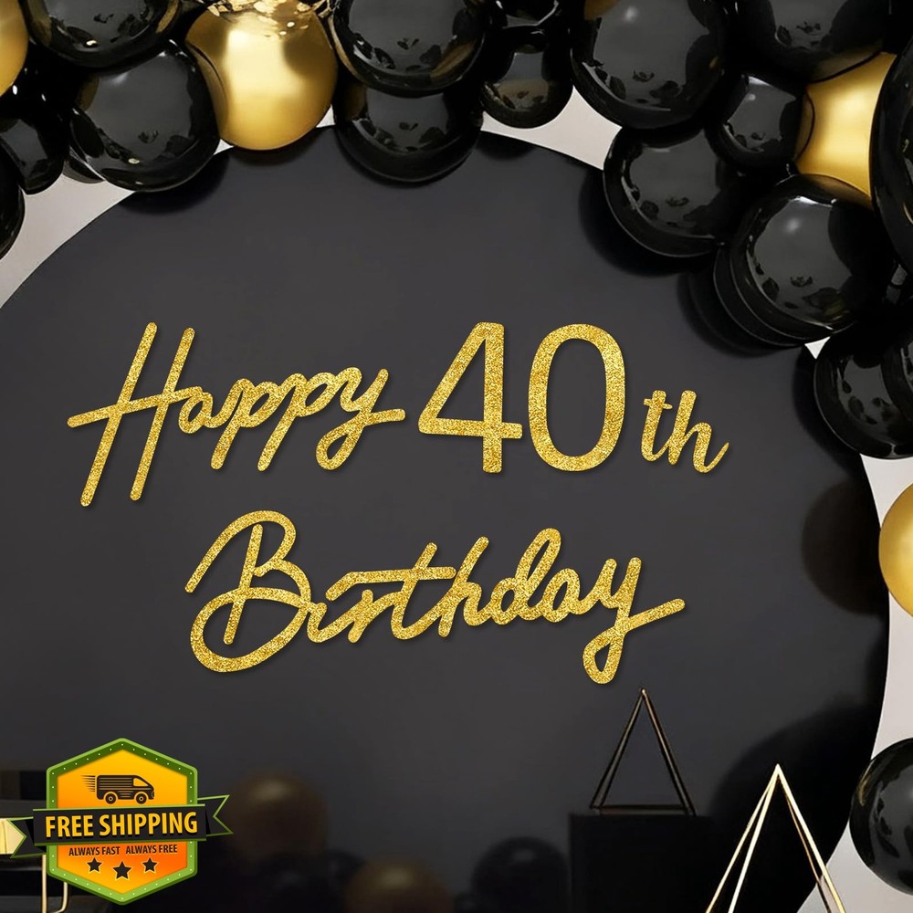 TONIFUL 40th Glitter Gold Felt Birthday Banner