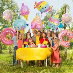NGJGTR 9 PCS Donut Ice Cream Foil Balloons, Doughnut Mylar Foil Balloons Ice