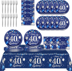 40th Birthday Decorations for Men,61Pcs Blue Silver 40th Birthday Decorations Ta