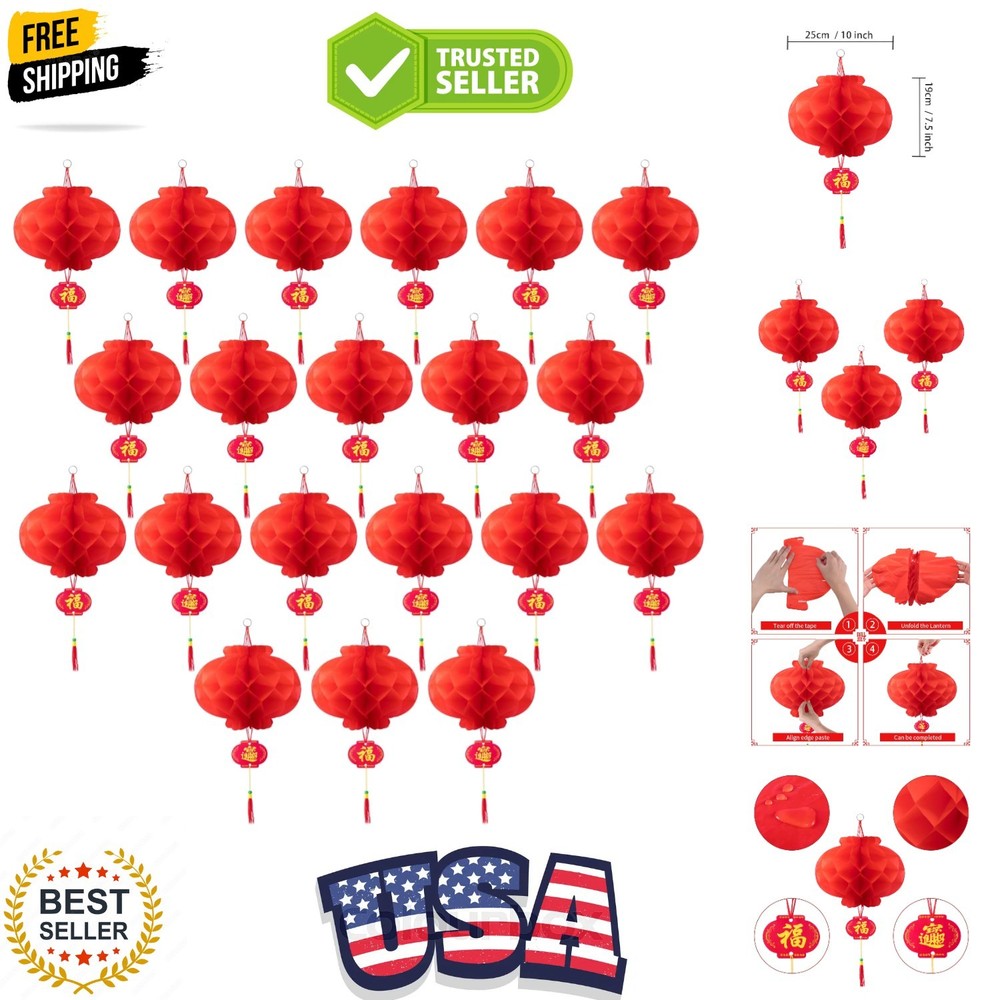 20 Pieces 10 Inch Chinese Red Paper Lanterns Festival Decorations for New , S…