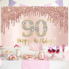 Happy 90Th Birthday Banner Backdrop Decorations for Women, Rose Gold 90 Birthday