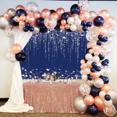 7×5 FT Navy Blue White Silver Glitter Backdrop Wedding Photography Decor Set