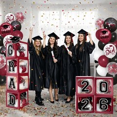 2026 Graduation Decorations – Maroon Balloon Boxes with Letters 2026 Grad & S…