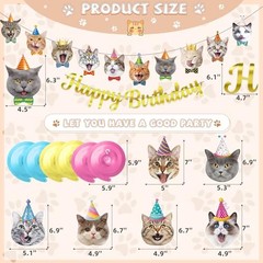 Cat Theme Birthday Party Decorations – Happy Multi Cat Birthday Decoration