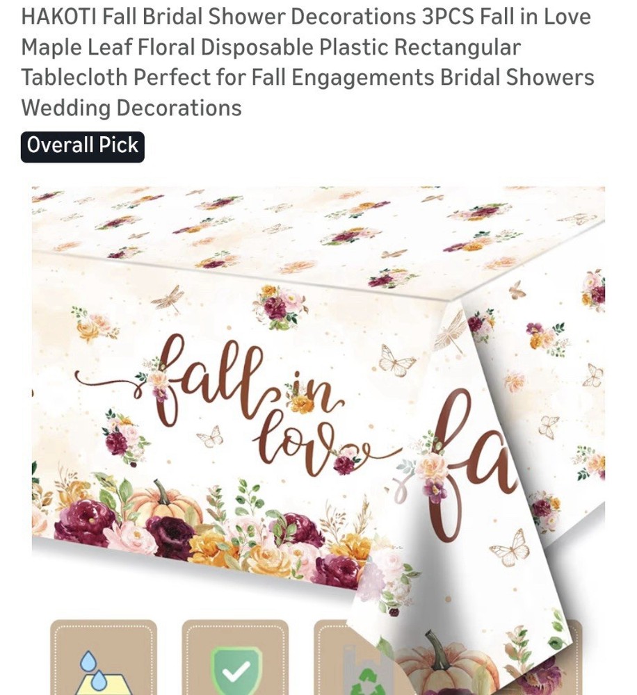 3 Pcs Fall in Love Tablecloths, Fall Bridal Shower Decorations Autumn Wine