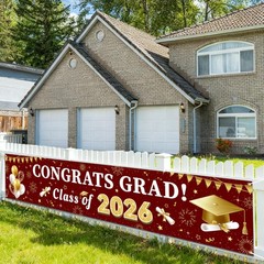 Maroon and Gold Graduation Decorations 2026 Banner, Congrats Grad Party Suppl…