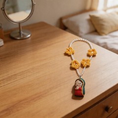 Mary Car Charm Yarn Bead Statue Handcrafted Yarn And Bead Construction