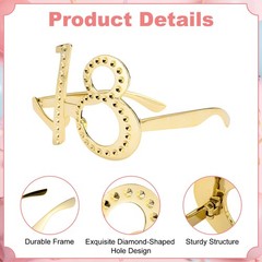 6-Pack Birthday Glasses with Rhinestones, 18th Photo Booth Props [Gold]