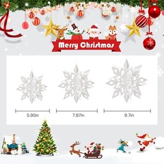 18pcs 3D White Large Snowflake Decorations, Holographic Paper Hanging Snowfla…