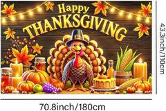 Thanksgiving Turkey Pumpkin Banner 71×43″ Outdoor Decor Photo Booth Backdrop