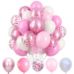 Pink and White Balloons 60pack, 12″ Macaron Pink, Metallic Pink, White and Pi…
