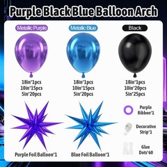 125pcs Blue and Black Balloon Arch Kit with Metallic Purple Blue Black Balloo…
